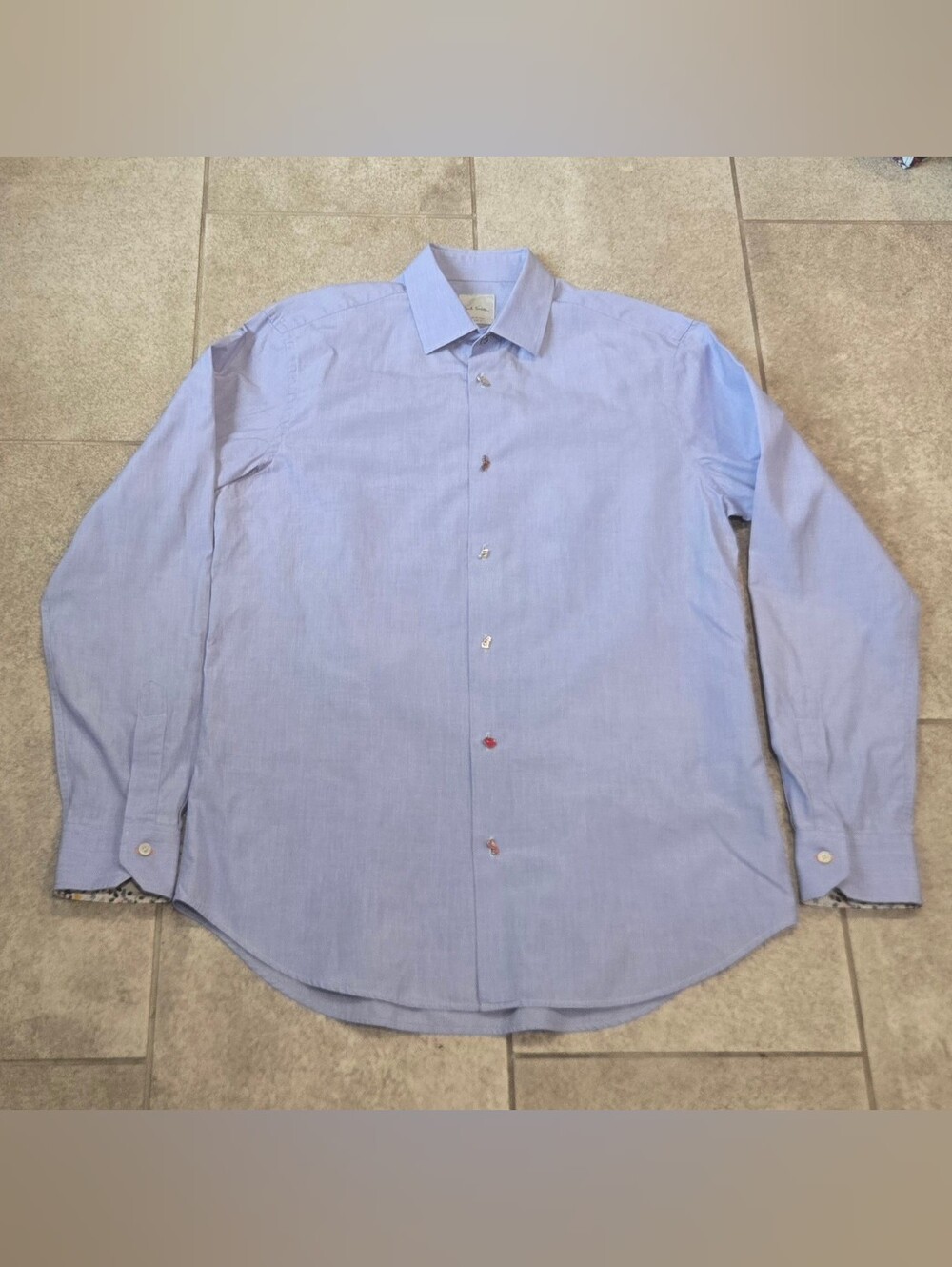 Paul Smith Mainline Men’s Charm Button Shirt Blue Cotton Made in Italy Sz 16 L